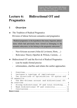 Lecture 6: Bidirectional OT and Pragmatics