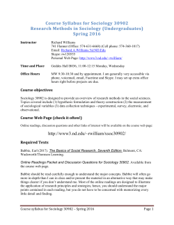 Course Syllabus for Sociology 30902 Research Methods in