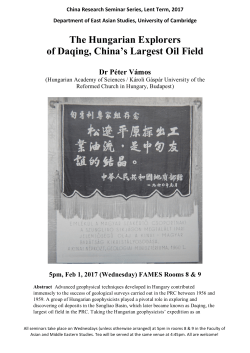 Feb 1 Peter Vamos `Hungarian explorers in Mao`s China` seminar