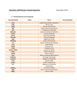 Chemistry 1010 Review Tutorial Questions December 2013