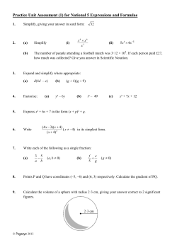 Practice Assessment (1) for National 5 Expressions and Formulae