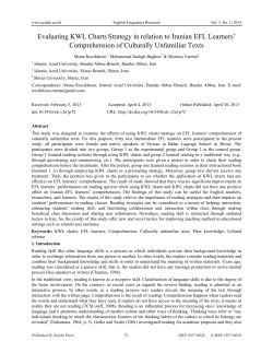 Evaluating KWL ChartsStrategy in relation to Iranian EFL Learners