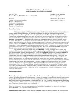 Political Science, Brock University Political Theory I: Ancient Political