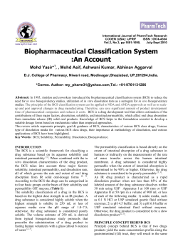 Biopharmaceutical Classification System :An Account