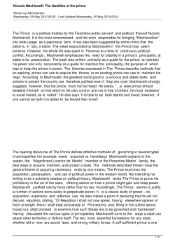 Niccolo Machiavelli: The Qualities of the prince