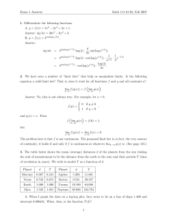 Exam 1 Answers Math 111 01-02, Fall 2007 1. Differentiate the