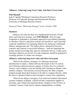 Alliances: Achieving Long-Term Value And Short-Term Goals
