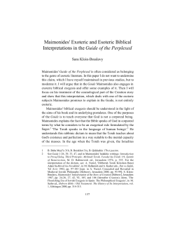 Maimonides` Exoteric and Esoteric Biblical Interpretations in the