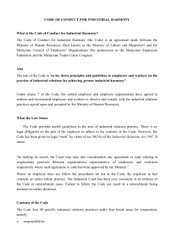 CODE OF CONDUCT FOR INDUSTRIAL HARMONY What is the