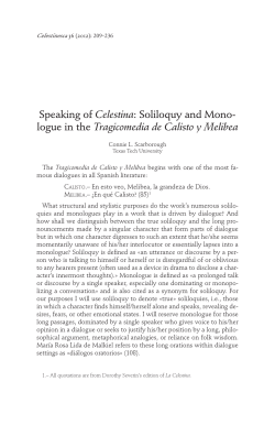 Speaking of Celestina: Soliloquy and Monologue in the