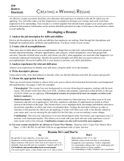 Developing a Resume CREATING A WINNING RESUME