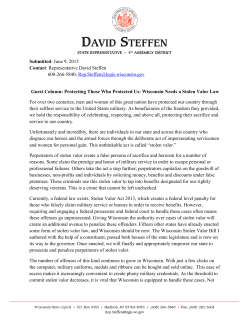 Submitted: June 9, 2015 Contact: Representative David Steffen 608