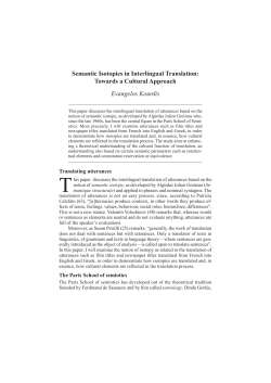 Semantic Isotopies in Interlingual Translation: Towards a Cultural
