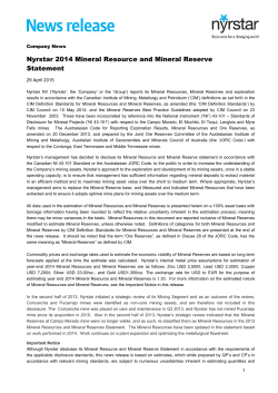 Nyrstar 2014 Mineral Resource and Mineral Reserve Statement