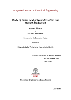 Integrated Master in Chemical Engineering Study of lactic acid