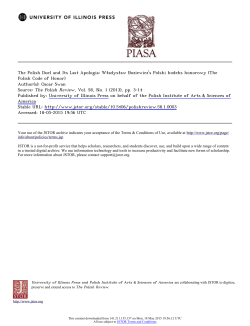 The Polish Duel and Its Last Apologia: Władysław Boziewicz`s Polski