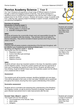 Science Curriculum Statement Year 8 2016-2017