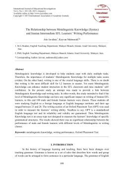 The Relationship between Metalinguistic Knowledge (Syntax)
