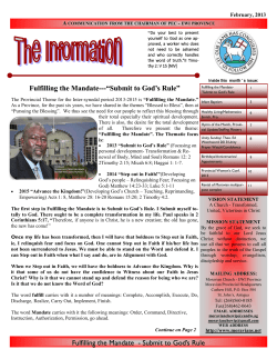 Fulfilling the Mandate - Submit to God`s Rule Fulfilling the Mandate