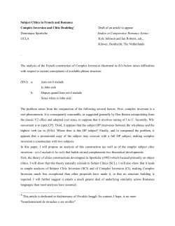 Subject Clitics in French and Romance Complex Inversion and Clitic