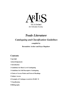 Trade Literature Cataloguing and Classification Guidelines