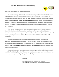 June 2017 - Middle School Summer Reading