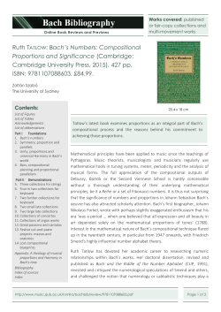 Ruth TATLOW: Bach`s Numbers: Compositional Proportions and