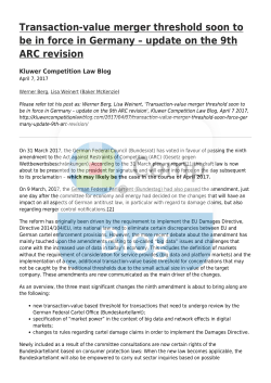 Transaction-value merger threshold soon to be in force in Germany