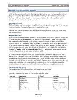 Microsoft Excel: Working with Formulas Formula Structure