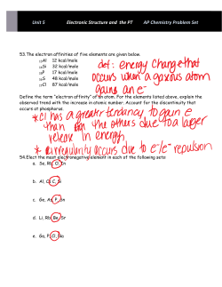 Unit 5 Electronic Structure and the PT AP Chemistry Problem Set
