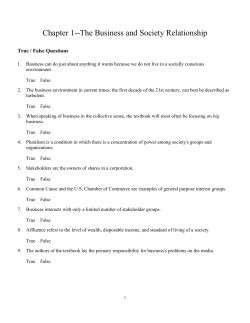 Chapter 1--The Business and Society Relationship