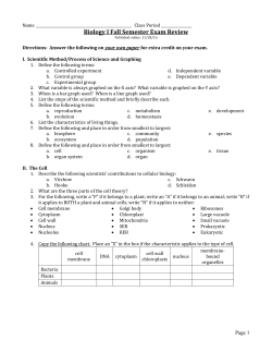 Biology I Fall Semester Exam Review