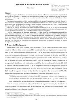 Semantics of Nouns and Nominal Number 1 Theoretical Background