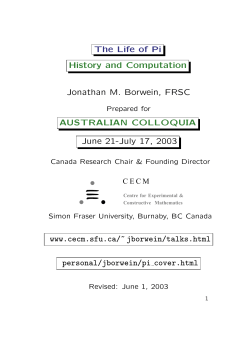 The Life of Pi History and Computation - CECM