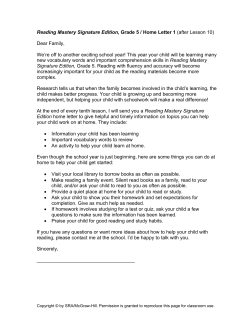 Reading Mastery Signature Edition, Grade 5 / Home Letter 1 (at