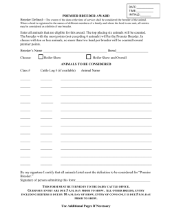 PREMIER BREEDER AWARD Enter all animals