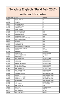 Songliste Englisch (Stand Feb. 2017)
