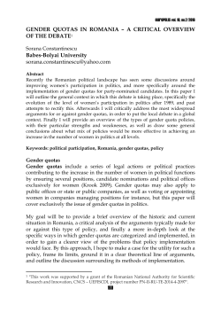 169 GENDER QUOTAS IN ROMANIA &ndash; A CRITICAL OVERVIEW OF