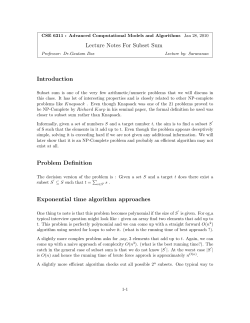 Lecture Notes For Subset Sum Introduction Problem Definition