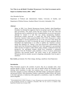 President Mwanawasa`s New Deal Government and