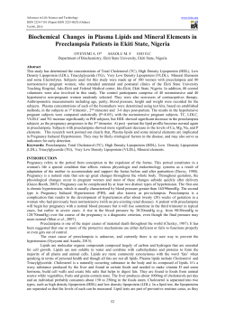 Biochemical Changes in Plasma Lipids and Mineral Elements in