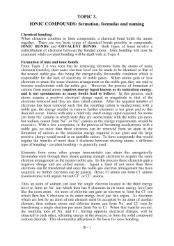 TOPIC 3. IONIC COMPOUNDS: formation, formulas and naming