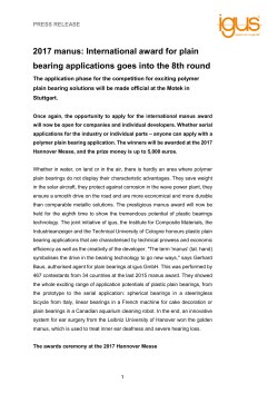 2017 manus: International award for plain bearing applications goes
