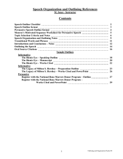 Speech Organization and Outlining References Contents