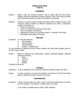 Holiday Home Work Class XI COMMERCE Project 1: Select a daily