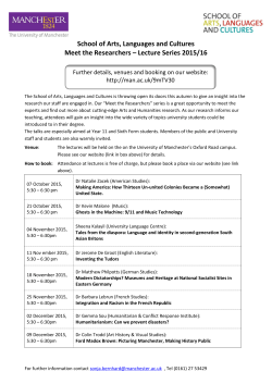School of Arts, Languages and Cultures Meet the Researchers