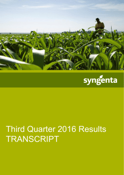 Third Quarter 2016 Results TRANSCRIPT