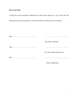 DECLARATION I certify that I have personally undertaken this study