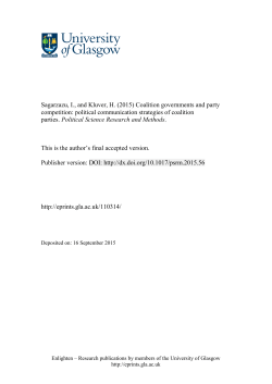 Sagarzazu, I., and Kluver, H. (2015) Coalition governments and
