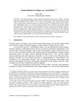 Insubordination in Tlingit: An Areal Effect? 1, 2
